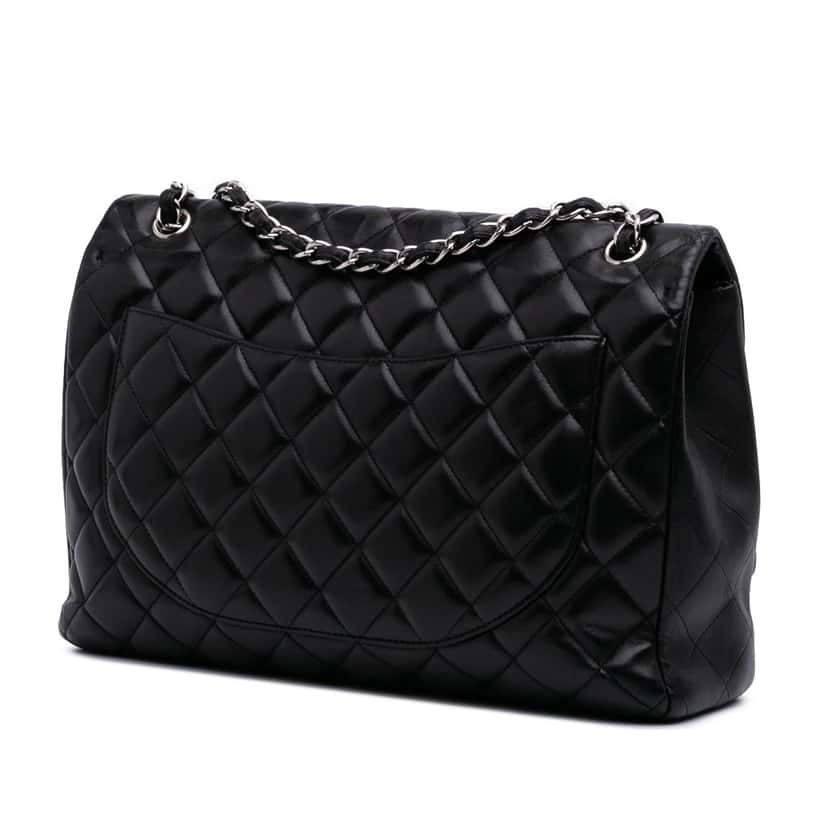 Chanel Maxi Classic Lambskin Single Flap Black Leather Fair condition - Back View