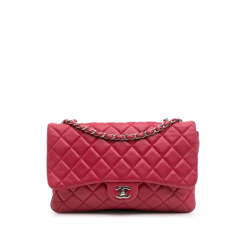 Chanel Jumbo Quilted Lambskin 3 Accordion Flap Pink Leather Good condition - Front View