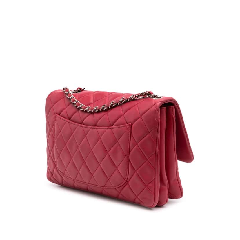 Chanel Jumbo Quilted Lambskin 3 Accordion Flap Pink Leather Good condition - Back View