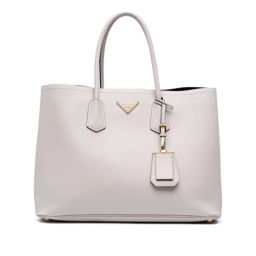 Prada Large Saffiano Cuir Double Satchel White Leather Good condition - Front View