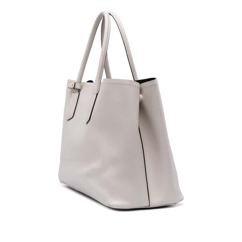 Prada Large Saffiano Cuir Double Satchel White Leather Good condition - Back View