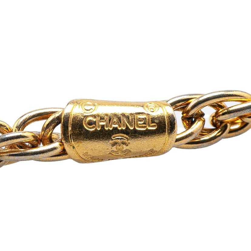 Chanel Gold Plated CC Rhinestone Pendant Necklace Gold Metal Good condition - Back View