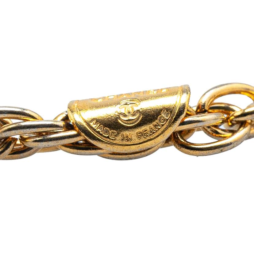 Chanel Gold Plated CC Rhinestone Pendant Necklace Gold Metal Good condition - Inside View