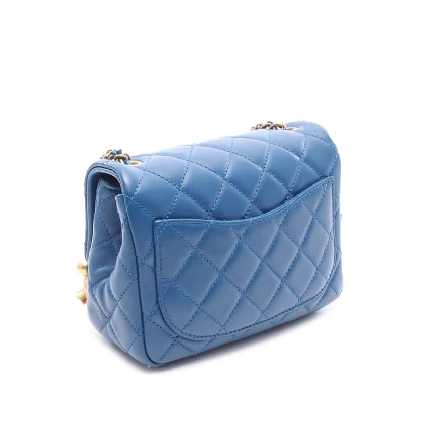 Chanel Mini Square Classic Lambskin Pearl Crush Single Flap Blue Leather Good condition - Back View
