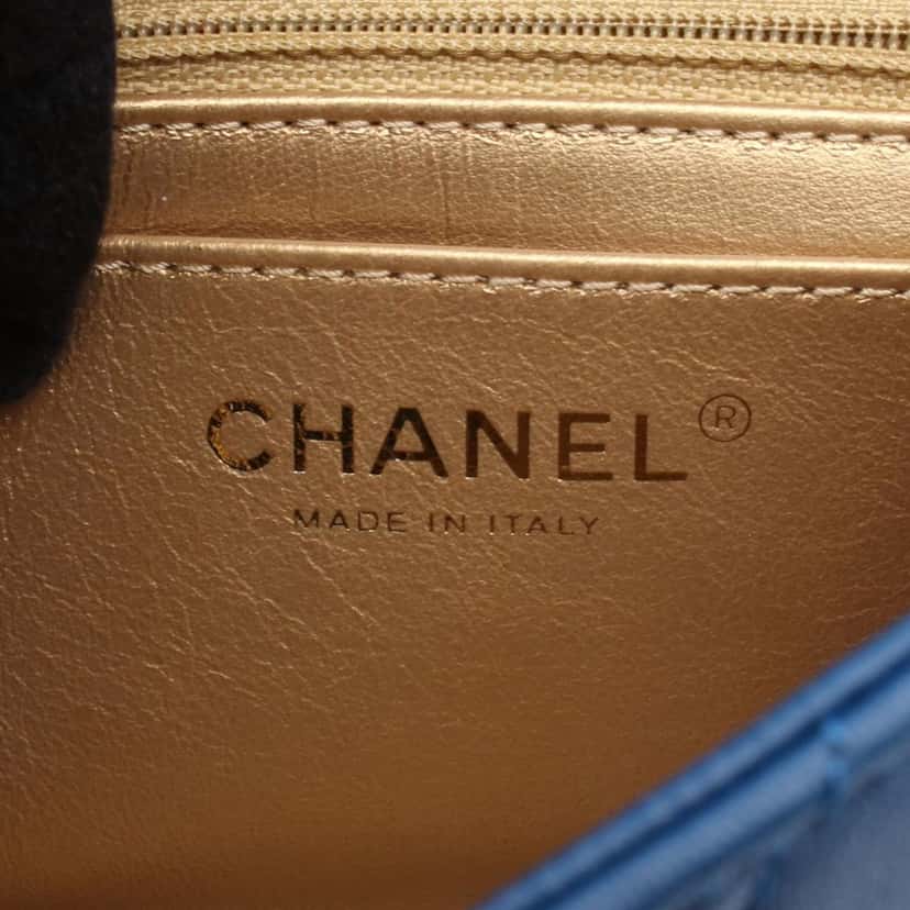 Chanel Mini Square Classic Lambskin Pearl Crush Single Flap Blue Leather Good condition - Box View