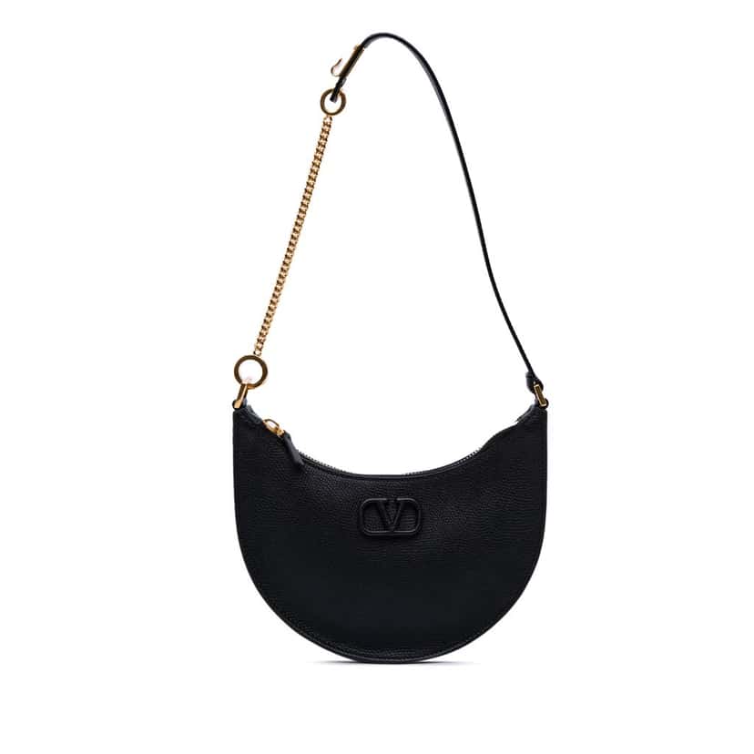Valentino Mini Grainy Calfskin VLogo Hobo Black Leather Good condition - Front View