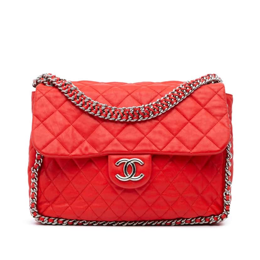 Chanel Maxi Washed Lambskin Chain Around Flap Red Leather Good condition - Front View