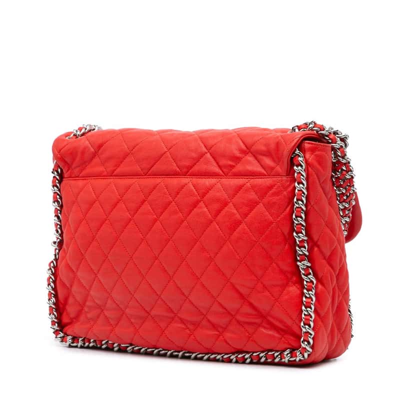 Chanel Maxi Washed Lambskin Chain Around Flap Red Leather Good condition - Back View