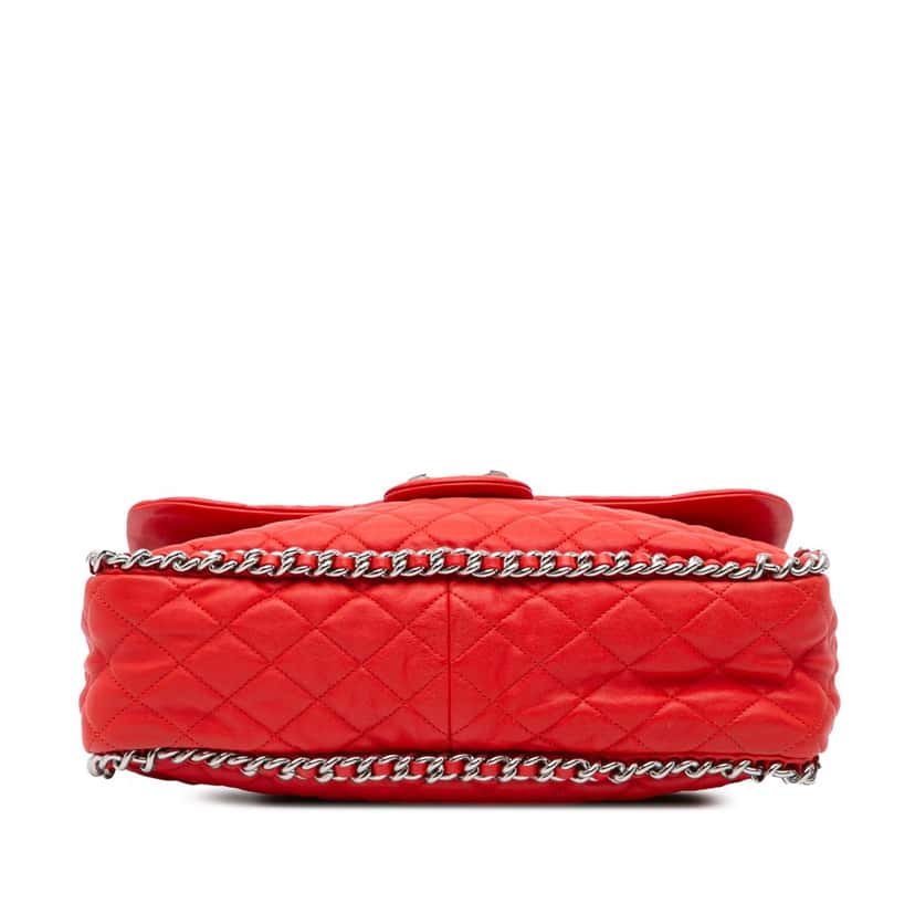 Chanel Maxi Washed Lambskin Chain Around Flap Red Leather Good condition - Inside View
