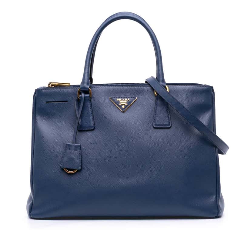 Prada Medium Saffiano Lux Galleria Double Zip Tote Blue Leather Good condition - Front View