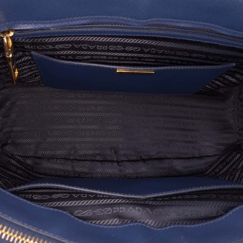 Prada Medium Saffiano Lux Galleria Double Zip Tote Blue Leather Good condition - Box View