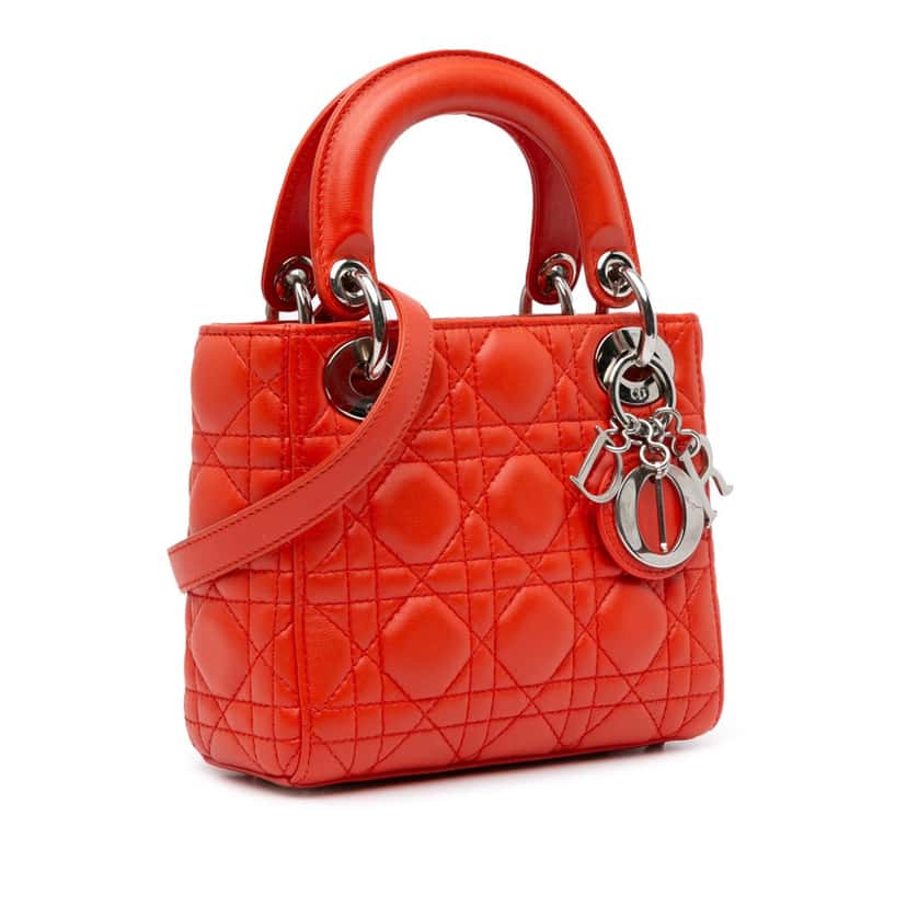 Dior Mini Lambskin Cannage Lady Dior Red Leather Very good condition - Back View
