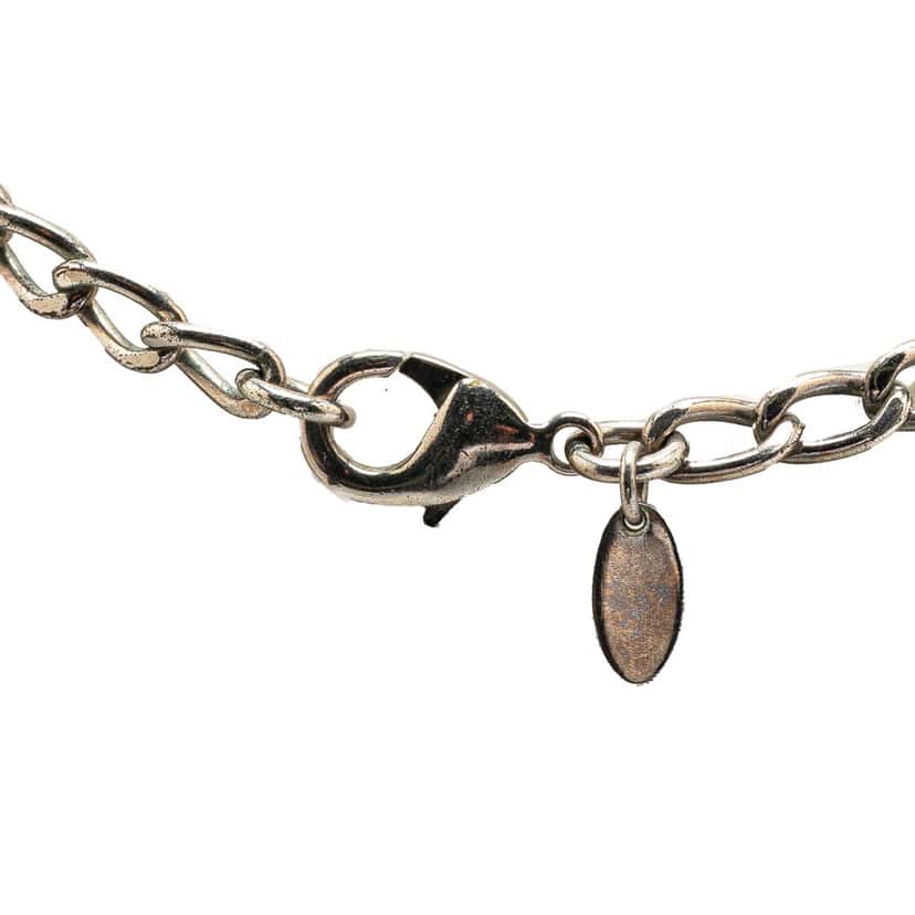 Chanel Silver Plated Resin CC Camellia Charm Necklace Silver Brass Good condition - Back View