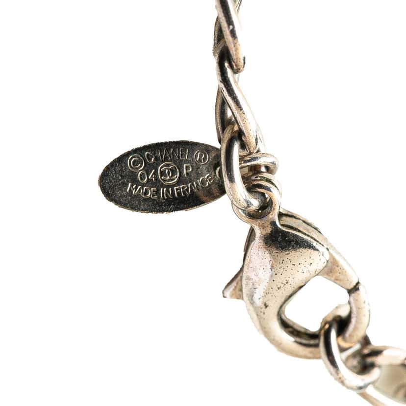 Chanel Silver Plated Resin CC Camellia Charm Necklace Silver Brass Good condition - Inside View