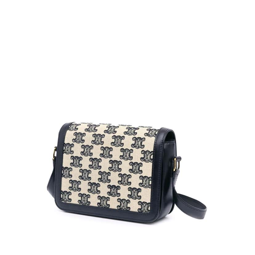 Celine Teen Embroidered Canvas and Calfskin Triomphe Crossbody White Canvas Good condition - Back View