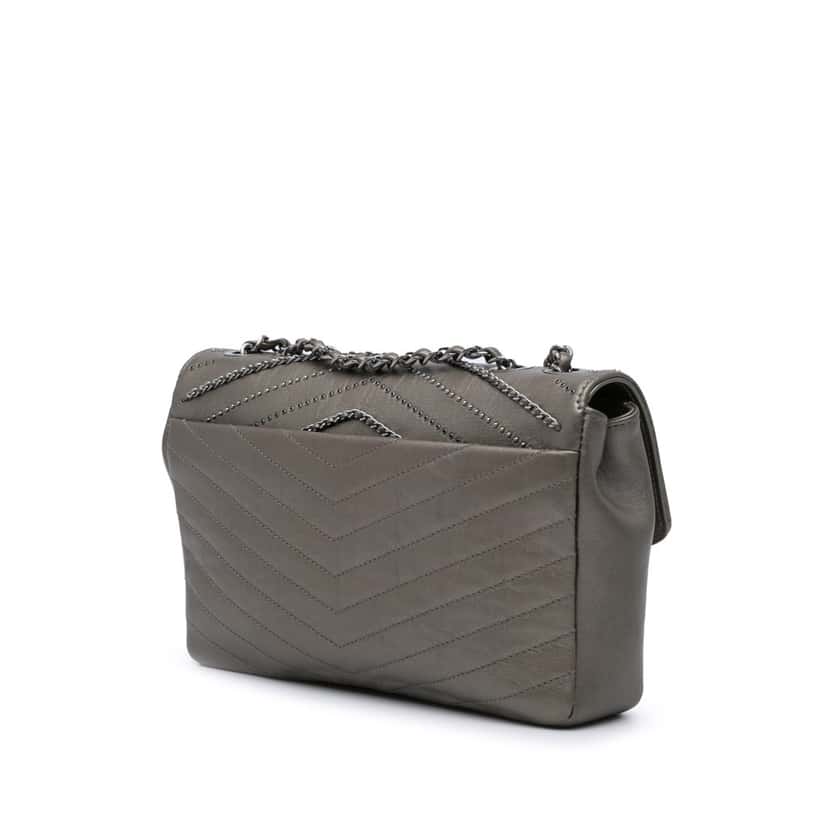 Chanel Mini Embellished Calfskin Chevron Square Envelop Flap Grey Leather Good condition - Back View