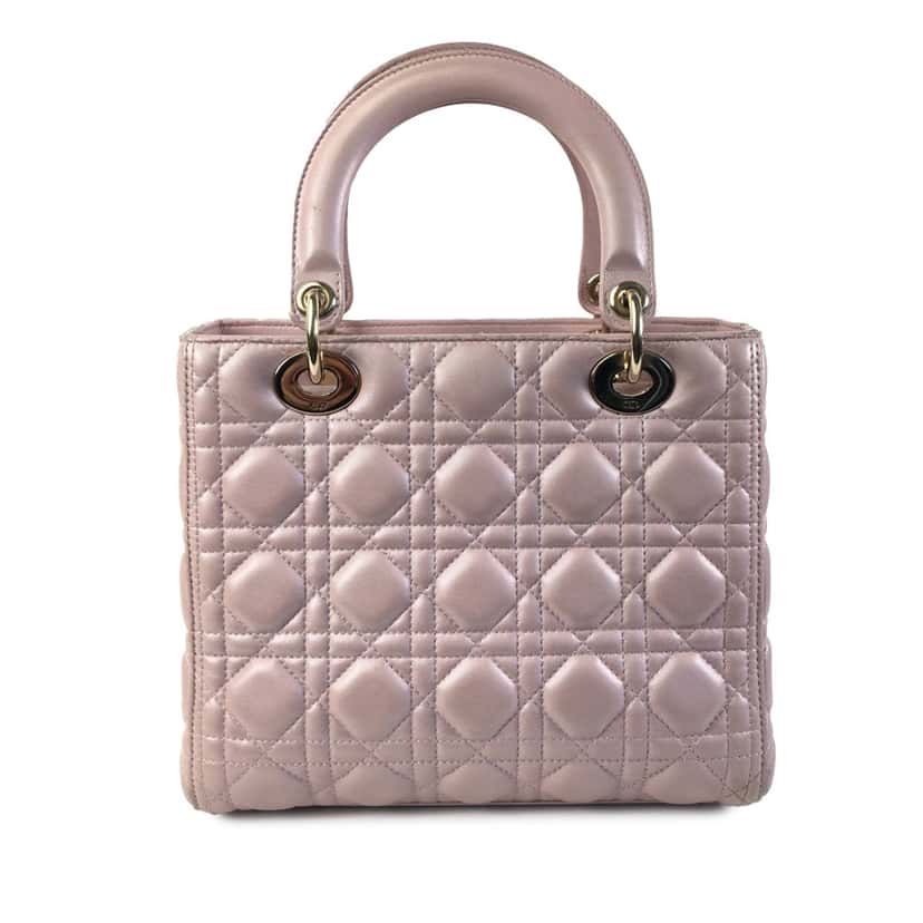 Dior Medium Pearlescent Lambskin Cannage Lady Dior Pink Leather Good condition - Inside View