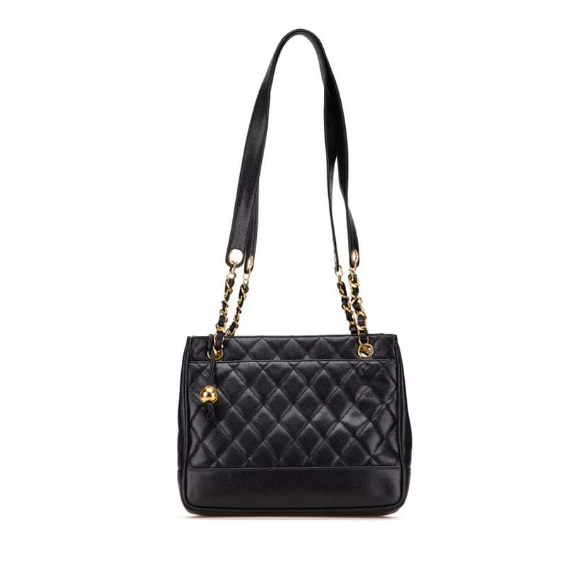 Chanel Quilted Caviar Chain Tote Black Leather Good condition - Front View