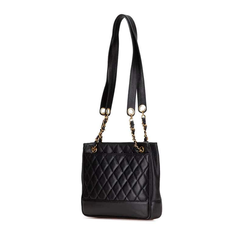 Chanel Quilted Caviar Chain Tote Black Leather Good condition - Back View