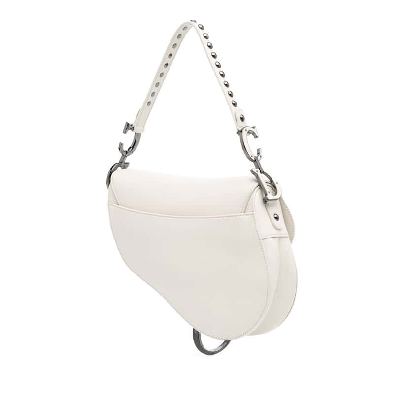 Dior Studded Leather Saddle Bag White Leather Good condition - Back View