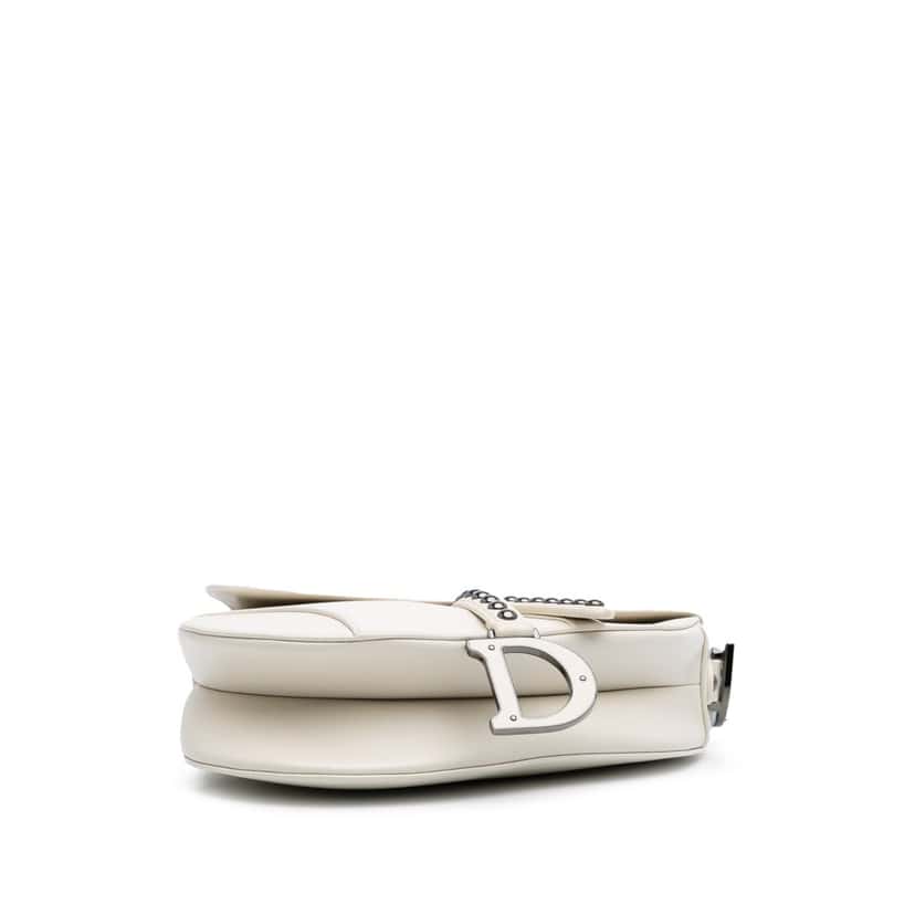 Dior Studded Leather Saddle Bag White Leather Good condition - Inside View