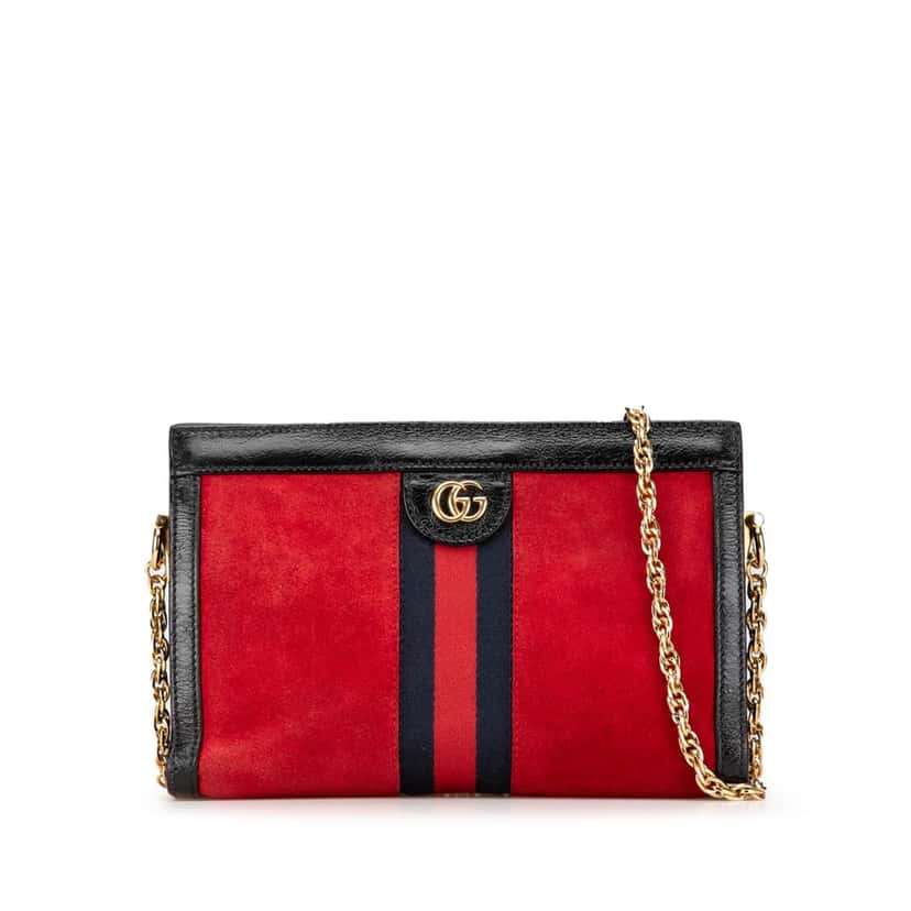 Gucci Small Suede Ophidia Chain Crossbody Red Leather Good condition - Front View