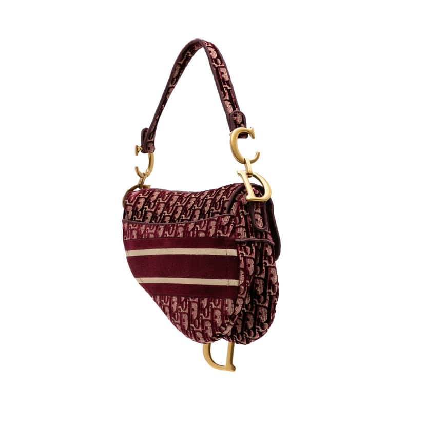 Dior Oblique Velvet Embroidered Saddle Bag Red Velvet Very good condition - Back View