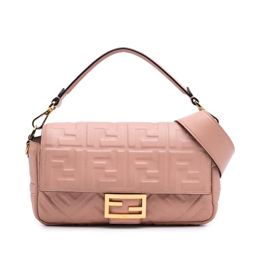 Fendi Zucca Embossed Leather Baguette Satchel Pink Leather Good condition - Front View