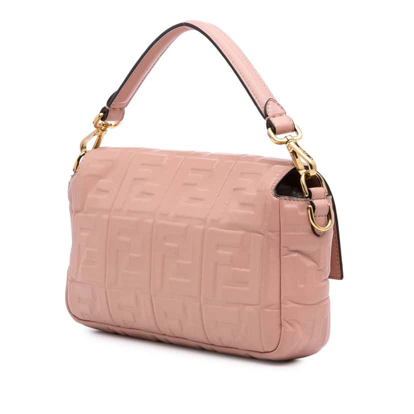Fendi Zucca Embossed Leather Baguette Satchel Pink Leather Good condition - Back View