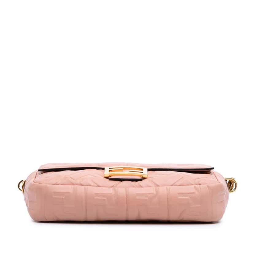 Fendi Zucca Embossed Leather Baguette Satchel Pink Leather Good condition - Inside View