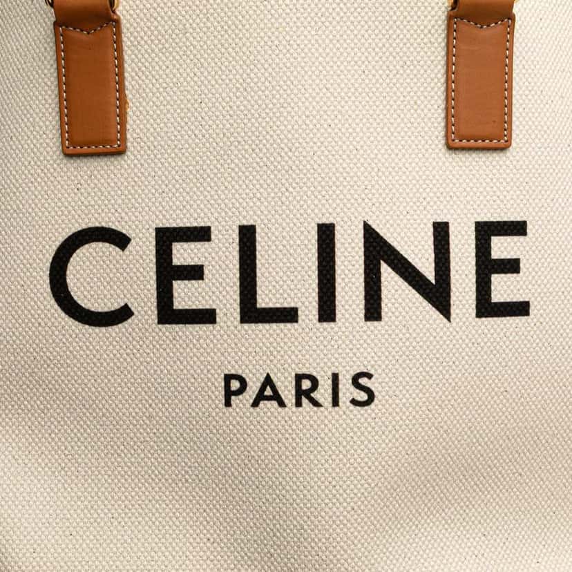 Celine Small Canvas Logo Print Horizontal Cabas Tote Brown Canvas Good condition - Box View