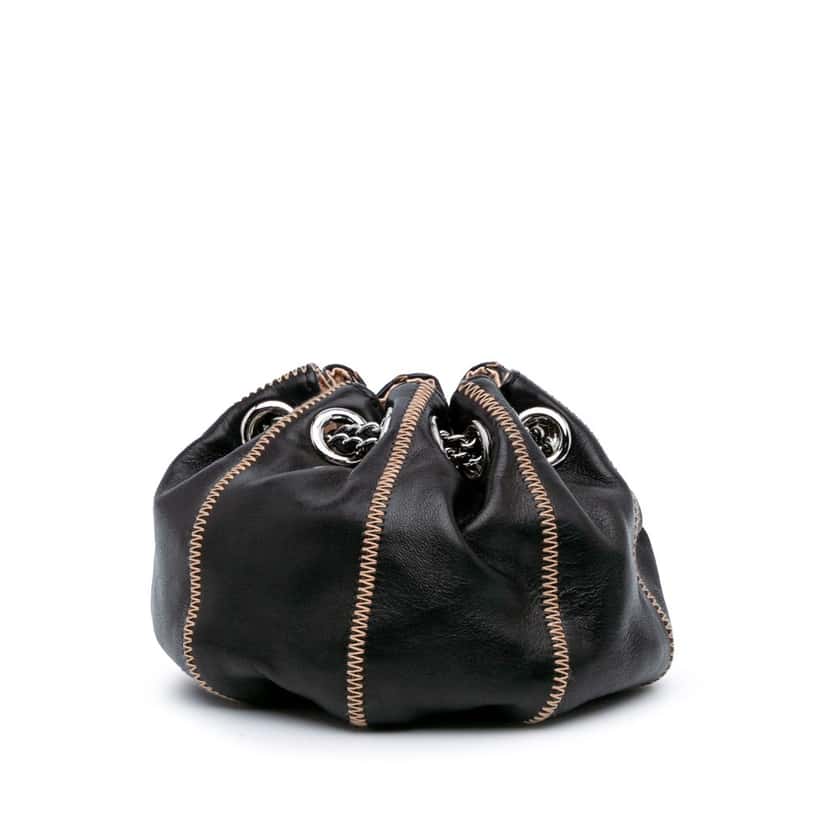 Chanel Mini Lambskin and Satin Reversible Sac Cordon Black Leather Good condition - Back View