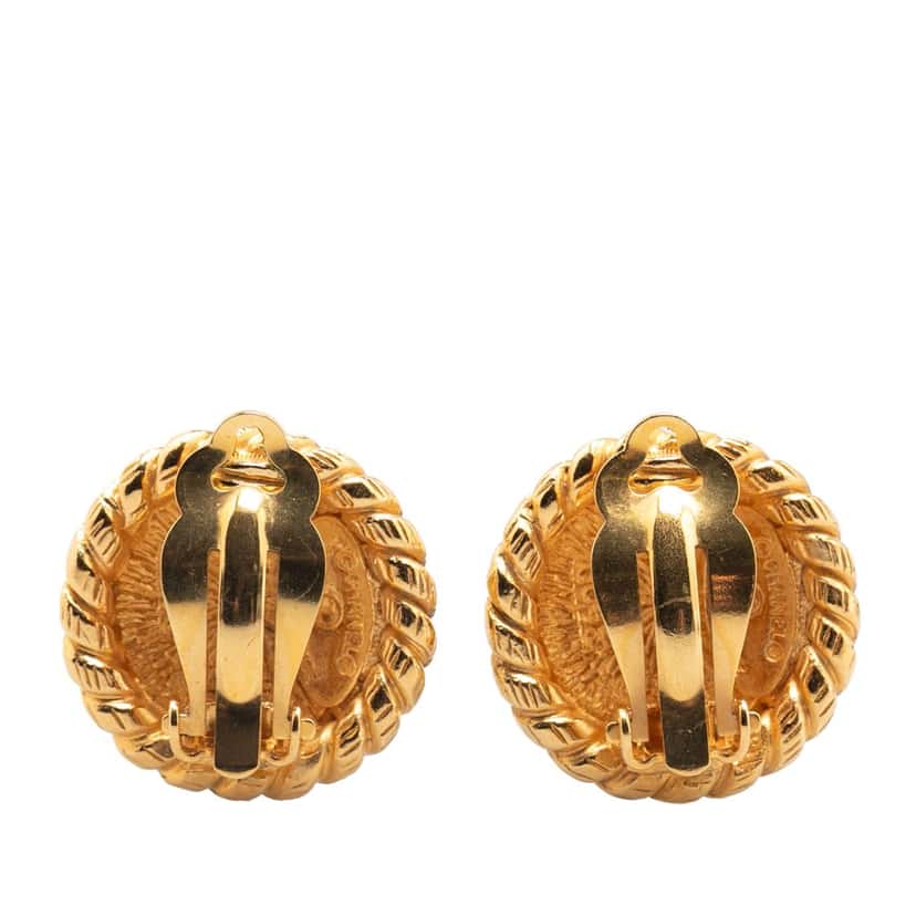 Chanel Gold Plated CC Round Clip on Earrings Gold Metal Good condition - Back View