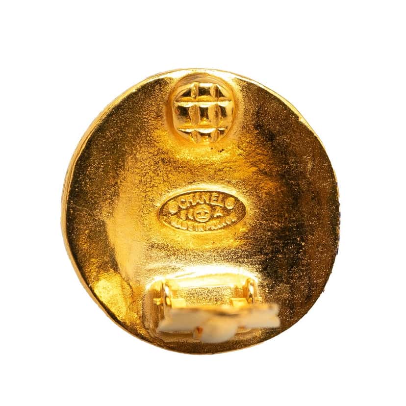 Chanel CC Gold Plated Button Clip On Earrings Gold Metal Good condition - Inside View
