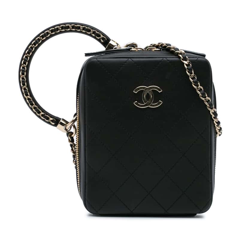 Chanel Calfskin Stitched Cup Of Tea Vanity Case Black Leather Good condition - Front View