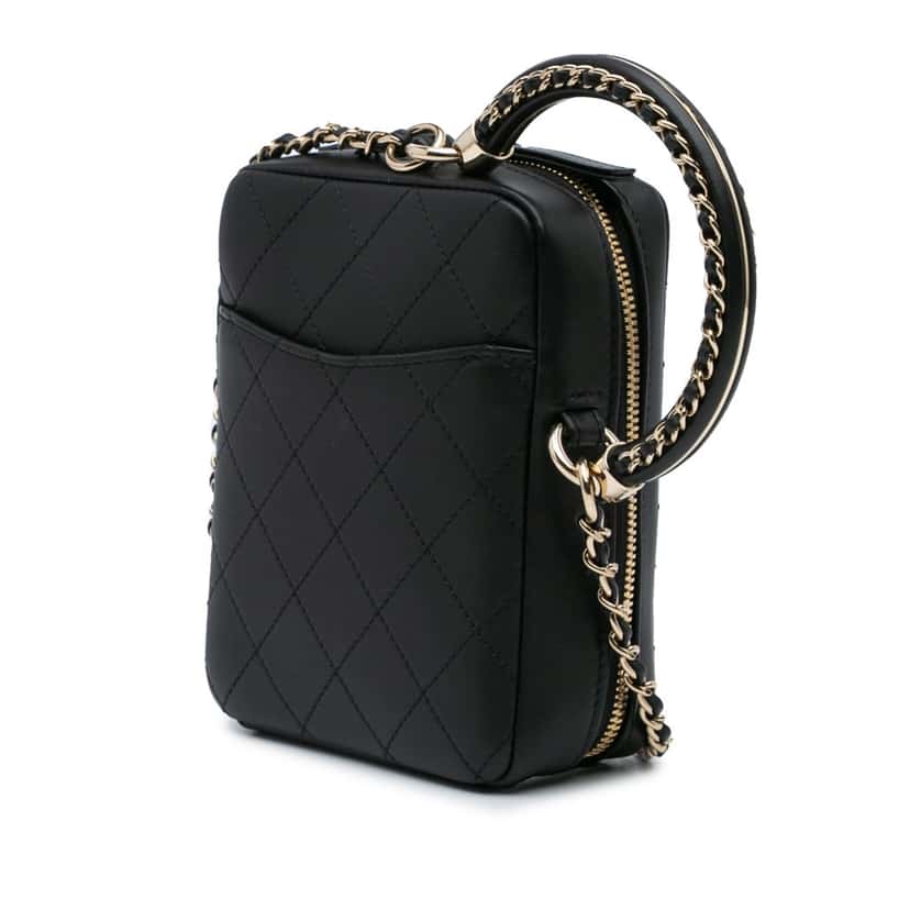 Chanel Calfskin Stitched Cup Of Tea Vanity Case Black Leather Good condition - Back View