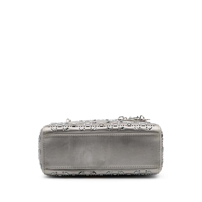 Dior Mini Satin Cannage Strass Crystal Embellished Lady Dior Grey Satin Good condition - Inside View