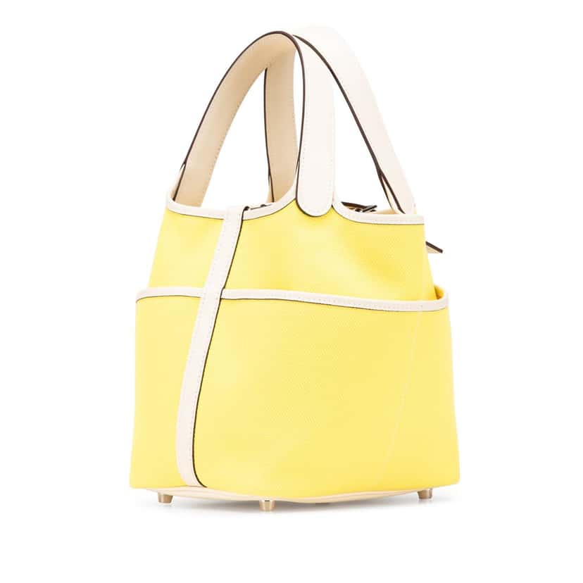 Hermès Toile Goeland and Swift Cargo Picotin Lock 18 Yellow Canvas Good condition - Back View