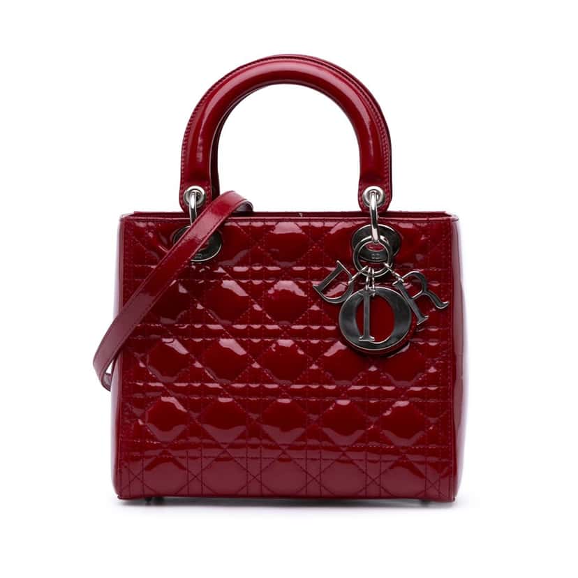 Dior Medium Patent Cannage Lady Dior Red Leather Good condition - Front View