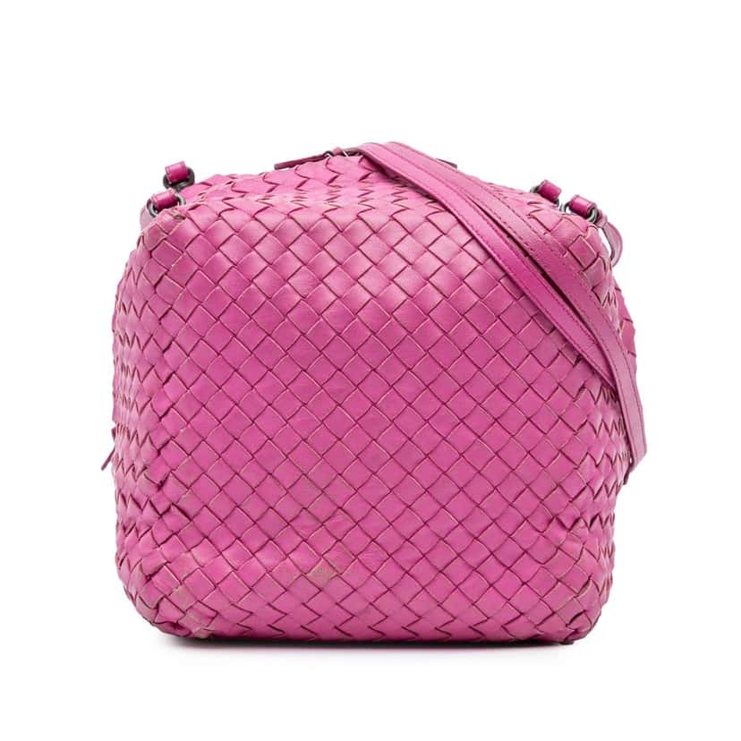 Bottega Veneta Nappa Intrecciato Cube Crossbody Pink Leather Very good condition - Front View
