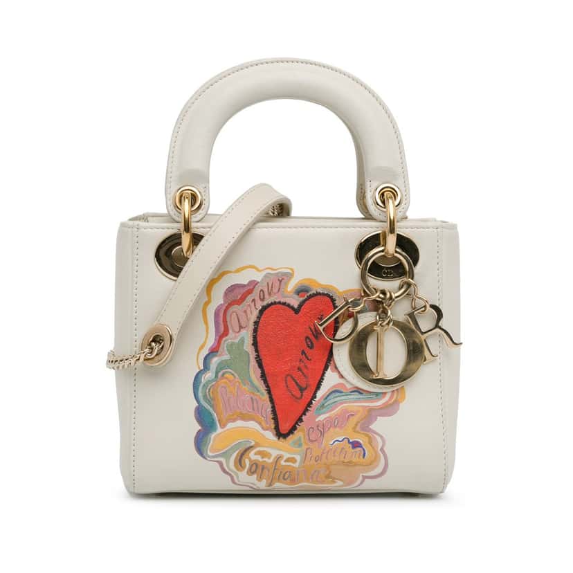 Dior Niki De Saint Phalle Mini Calfskin Dioramour Lady Dior White Leather Very good condition - Front View