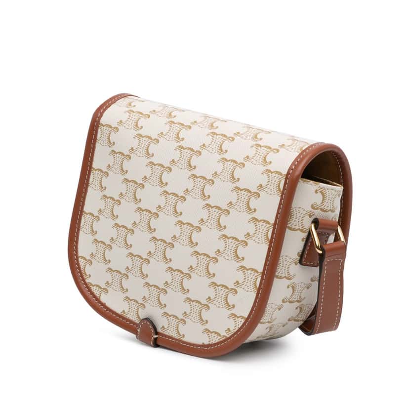 Celine Medium Triomphe Coated Canvas Folco Crossbody White Canvas Good condition - Back View