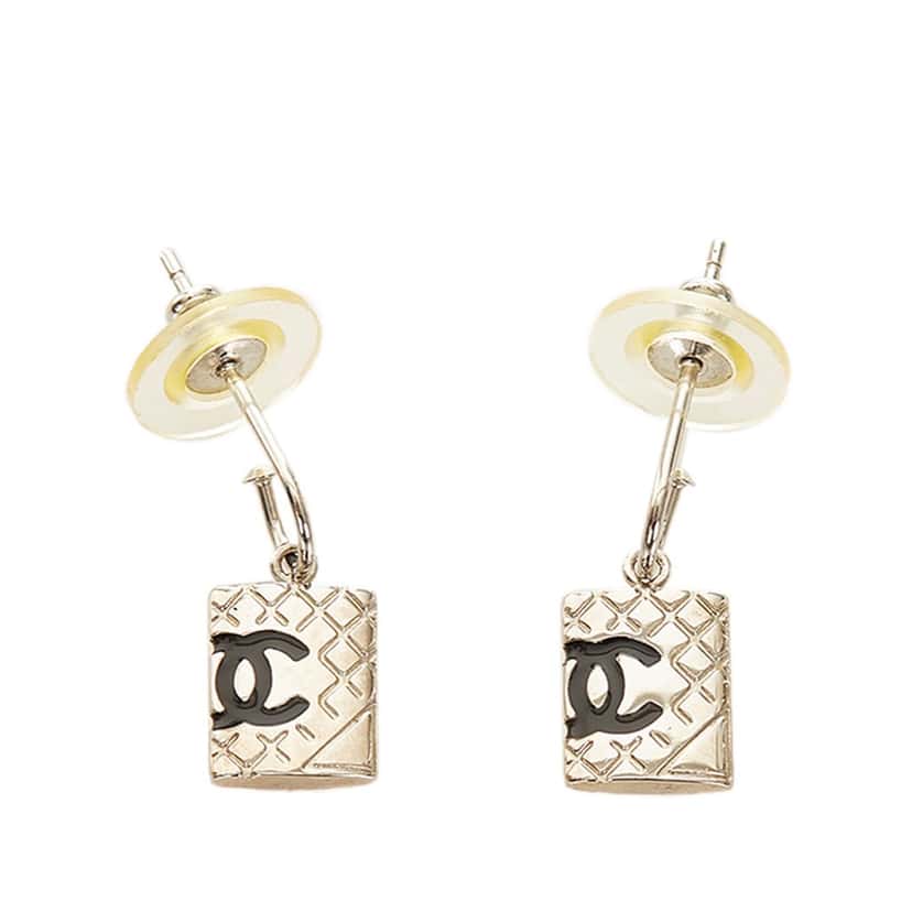 Chanel Cambon Ligne Pushback Earrings Silver Brass Fair condition - Front View