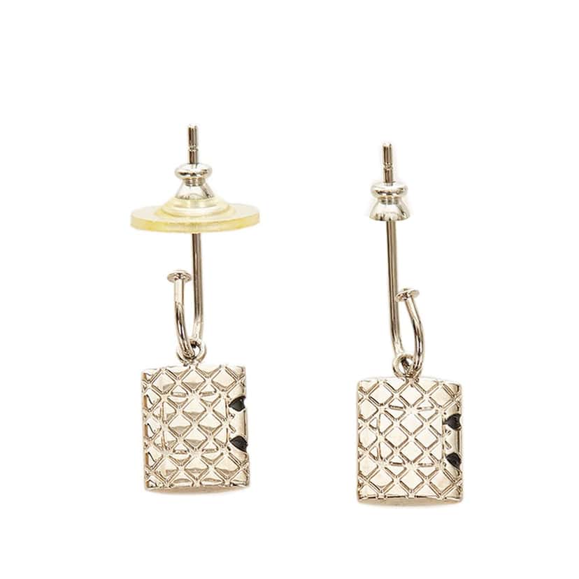 Chanel Cambon Ligne Pushback Earrings Silver Brass Fair condition - Back View