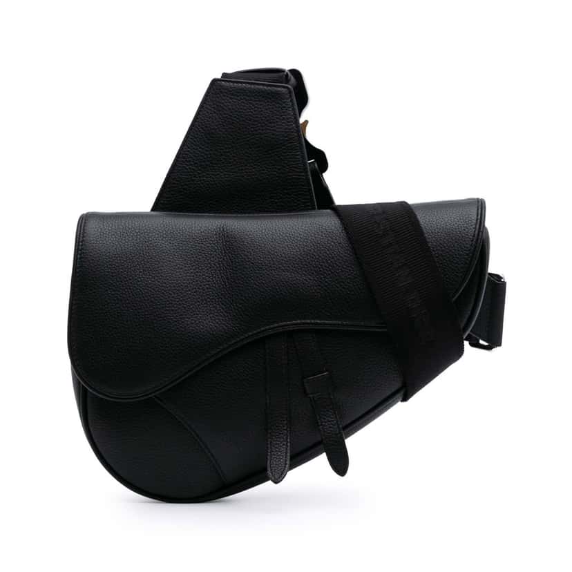 Dior Grained Calfskin Saddle Bag Black Leather Good condition - Front View
