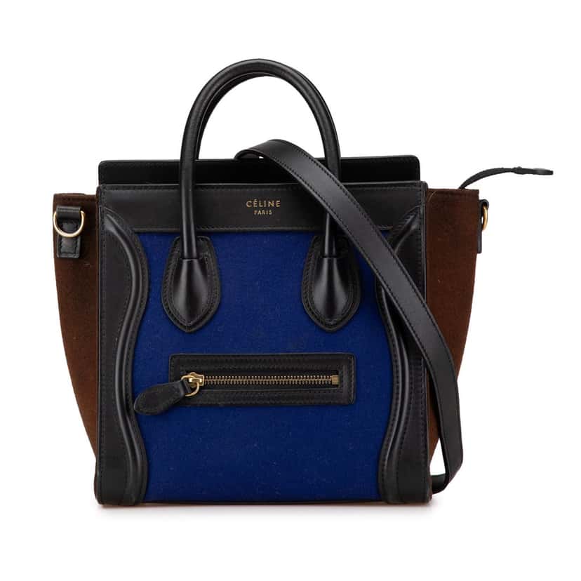 Celine Nano Tricolor Felt Luggage Tote Blue Wool Good condition - Front View