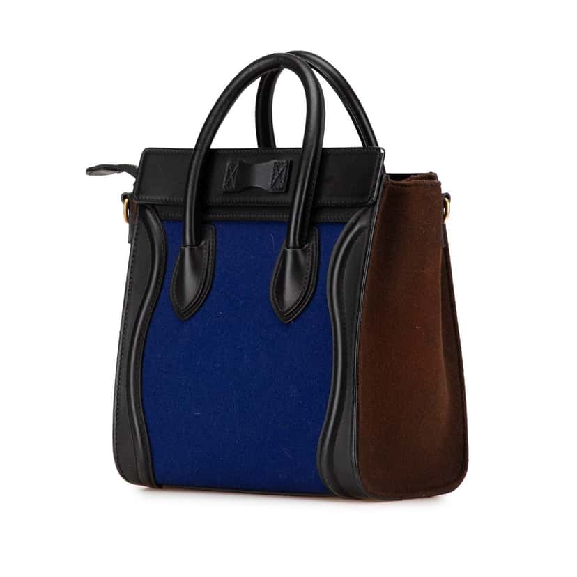 Celine Nano Tricolor Felt Luggage Tote Blue Wool Good condition - Back View