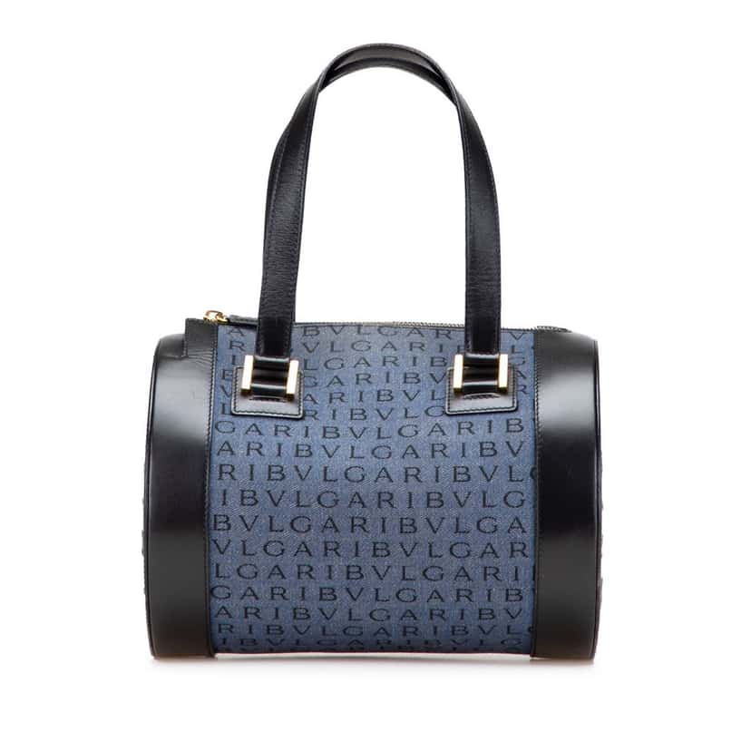 Bvlgari Logomania Denim Cylinder Handbag Blue Denim Good condition - Front View