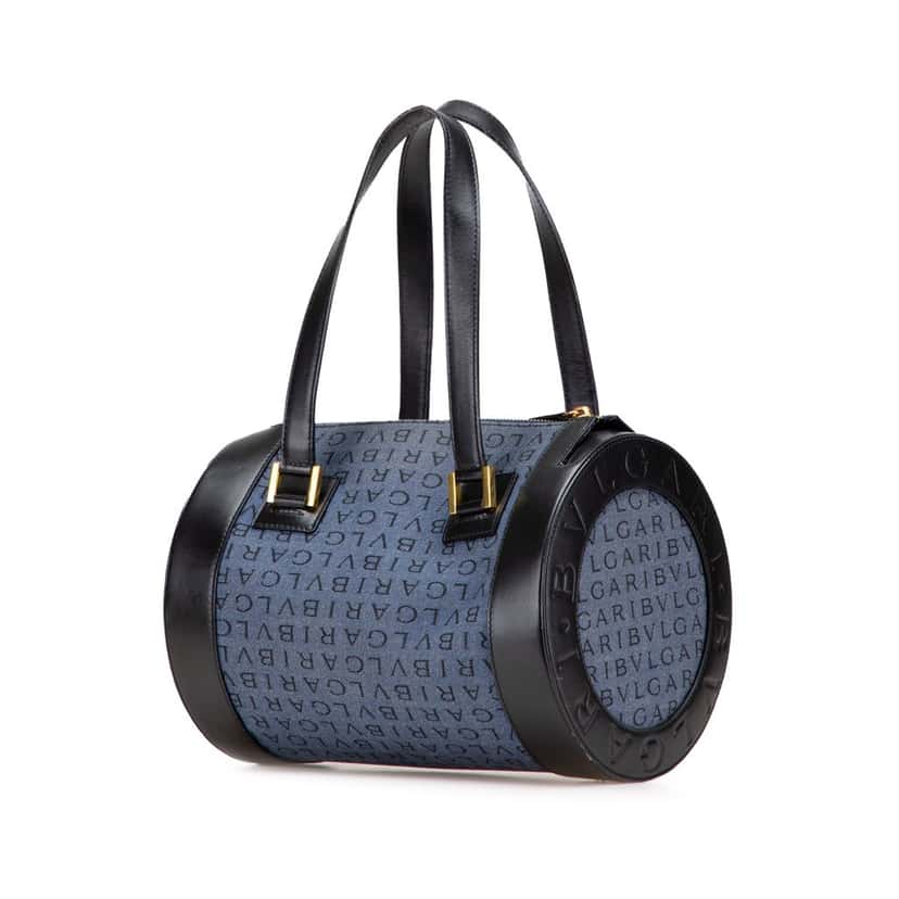Bvlgari Logomania Denim Cylinder Handbag Blue Denim Good condition - Back View