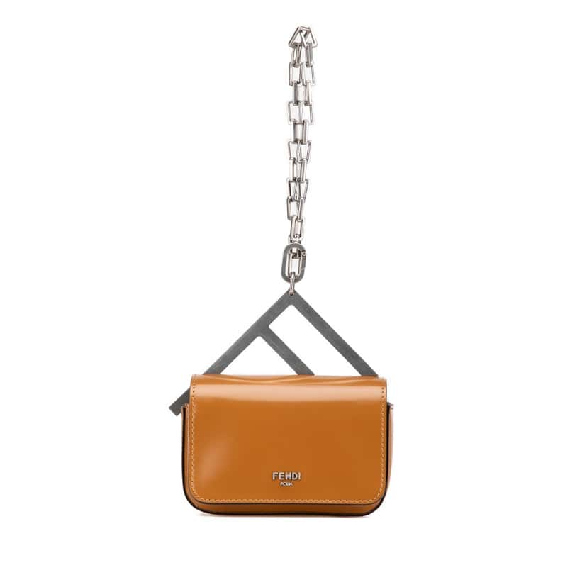 Fendi Nano Bag F Glossy Calfskin Handbag Brown Leather Good condition - Front View